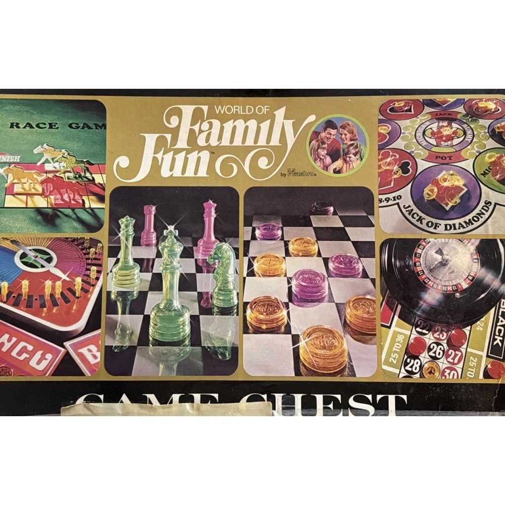 Vintage 1971 Hasbro World of Family Fun Game Chest Translucent Pieces Multi-Game